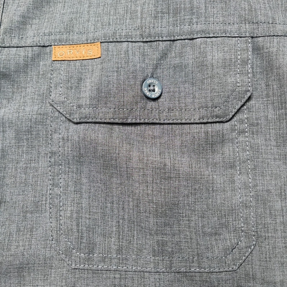 ORVIS Men Medium Blue Black Heather Polyester Button Outdoor Shirt EUC - Picture 4 of 14